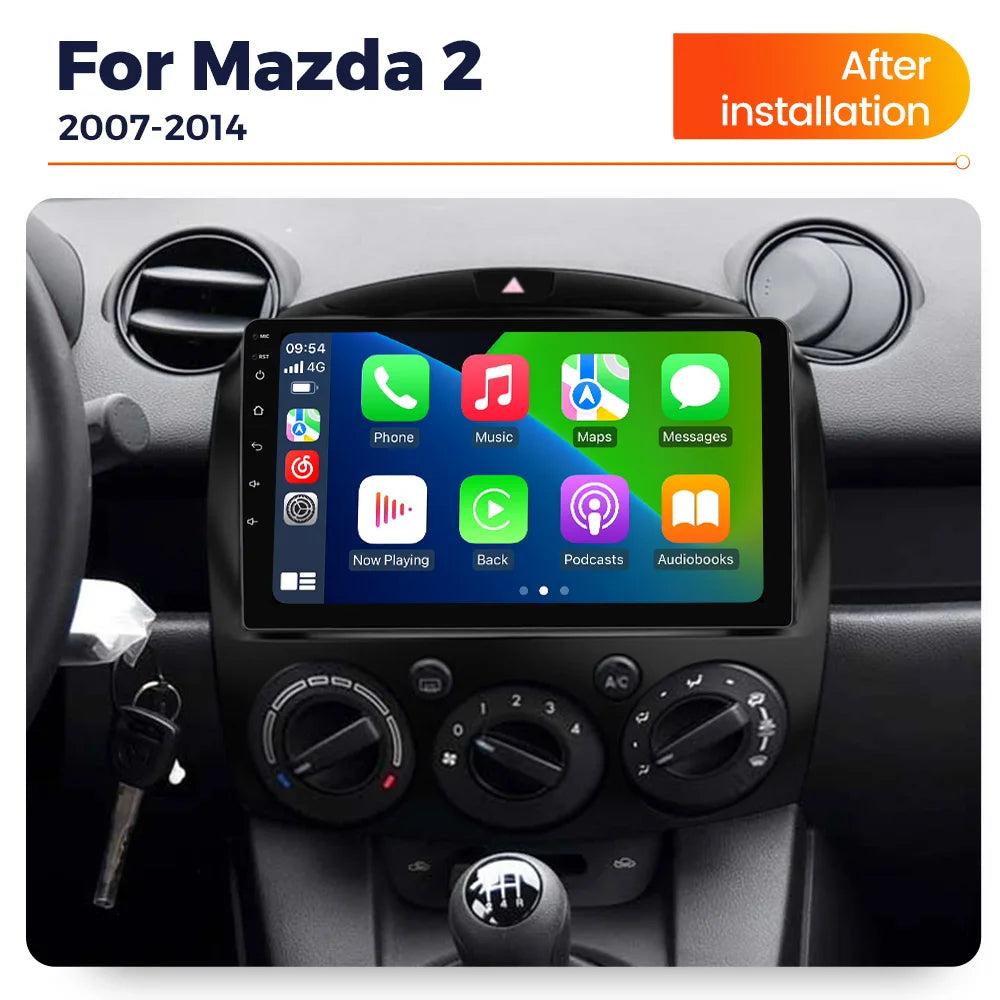 Autoradio CarPlay Mazda 2 (2007-2014) – Écran 9 pouces sans fil, Android 14, 2 Go + 32 Go
