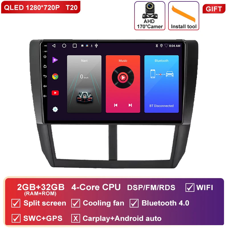 Autoradio CarPlay Subaru Forester SH (2007-2013) et Impreza GH GE (2007-2011) – Écran QLED 9 pouces, vue 46