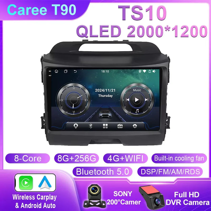 Autoradio CarPlay Kia Sportage 3 SL (2010-2016) – Écran QLED 9 pouces, jusqu'à 12 Go + 256 Go, vue 12