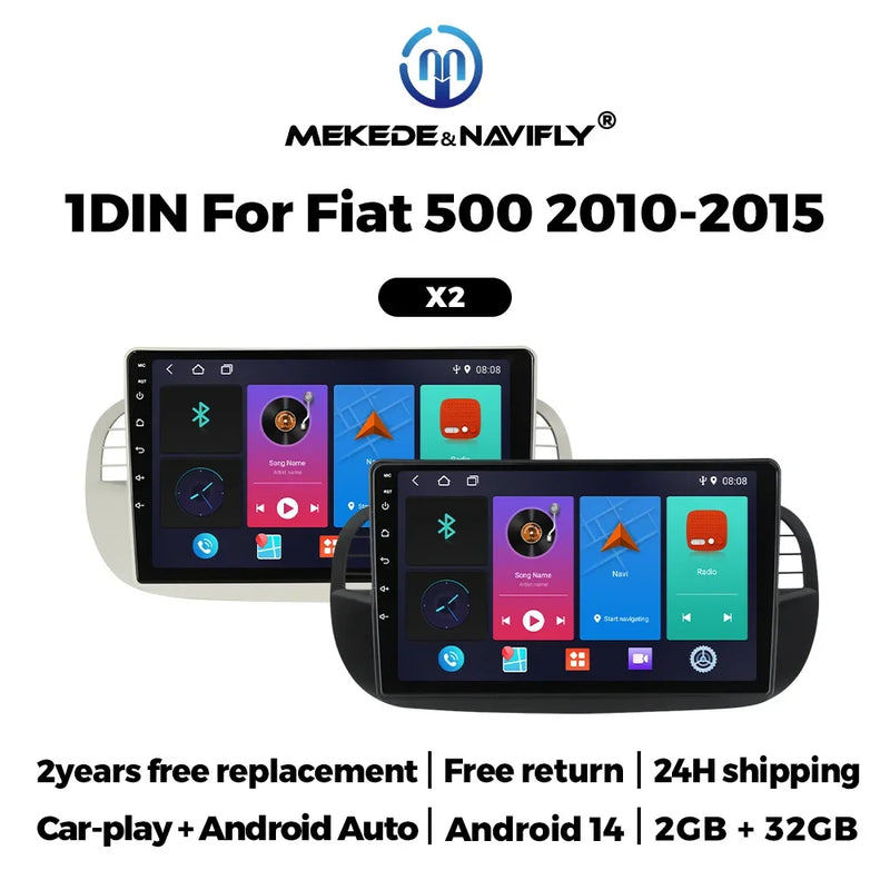 Autoradio CarPlay Fiat 500 (2010-2015) – Écran 9 pouces IPS, Android 14, jusqu'à 2 Go + 32 Go