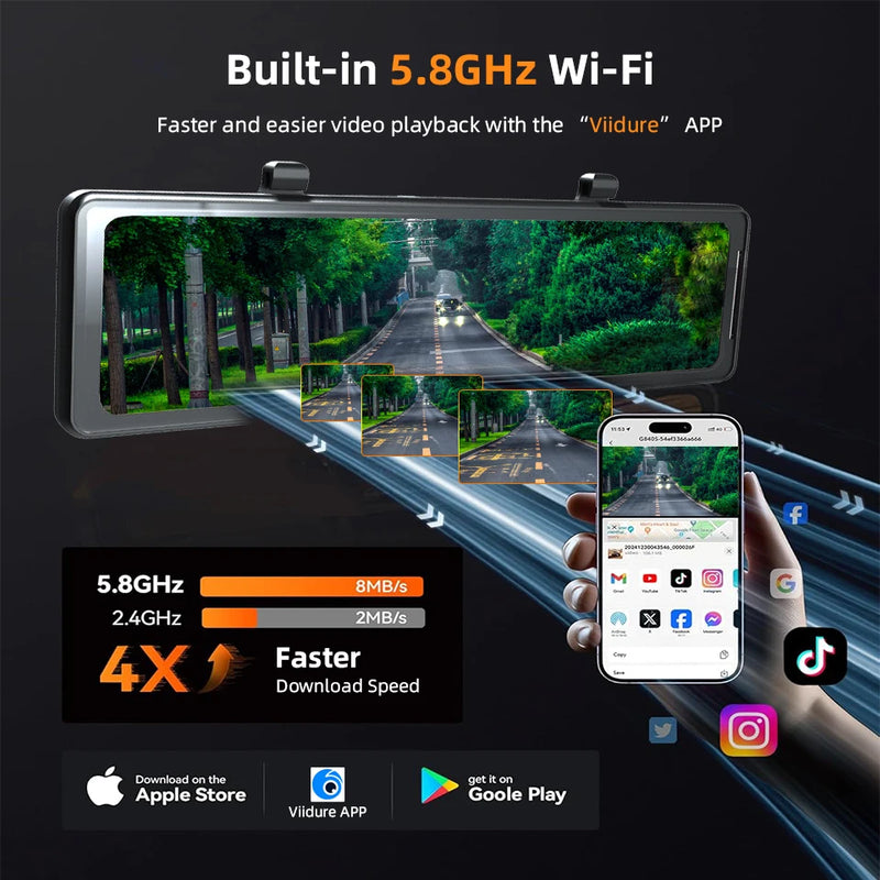 Rétroviseur Caméra 4K Écran Tactile 11,28 Pouces – Caméra Arrière, Wi-Fi 5 GHz, GPS en Option, vue 3