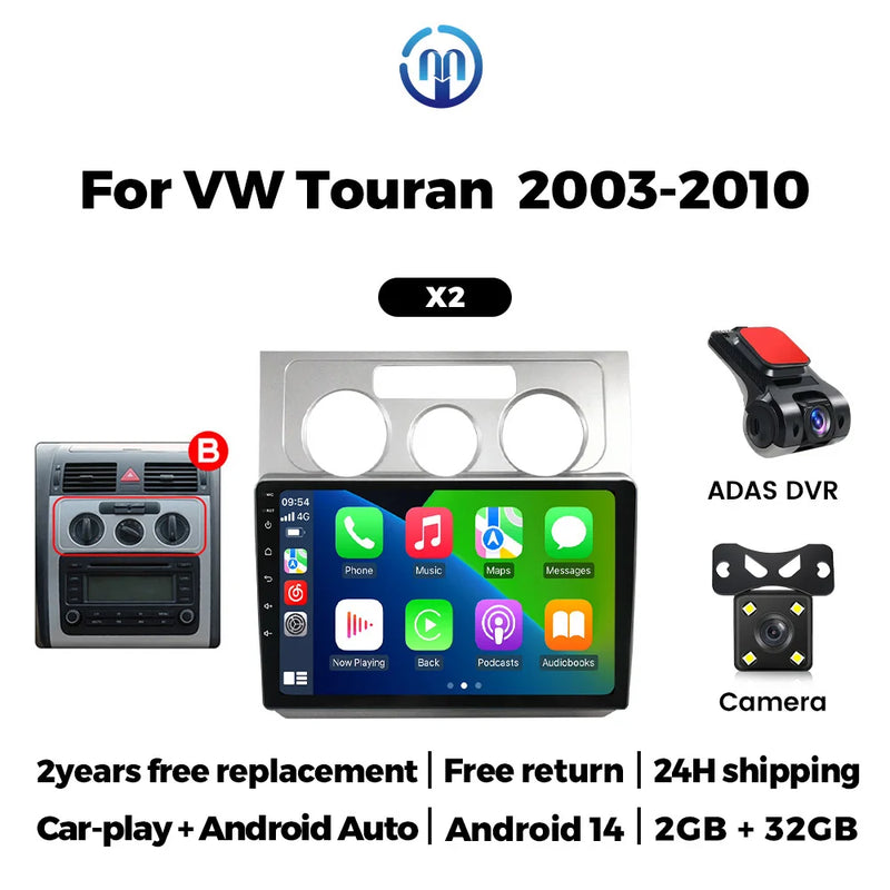 Autoradio CarPlay Volkswagen Touran 1 (2003-2010) – Écran 10 pouces, cadre noir ou argent, vue 18
