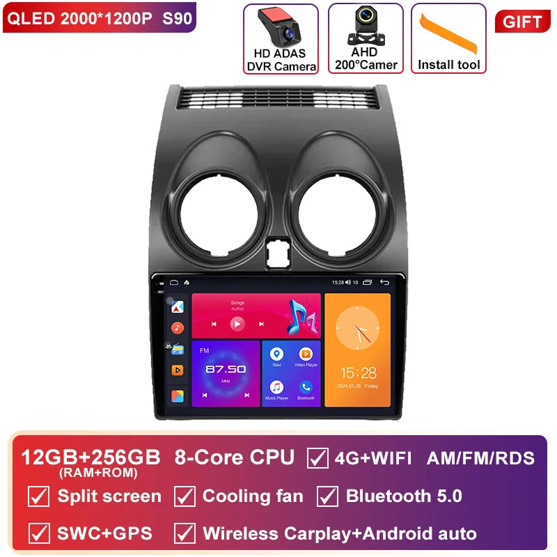 Autoradio CarPlay Nissan Qashqai J10 (2006-2013) – Écran 9 pouces, option écran 2K, jusqu'à 12 Go + 256 Go, vue 37