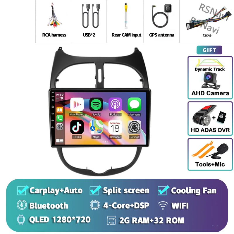 Autoradio CarPlay Peugeot 206, 206 SW et 206 CC – Écran 9 pouces, Android 16, vue 21