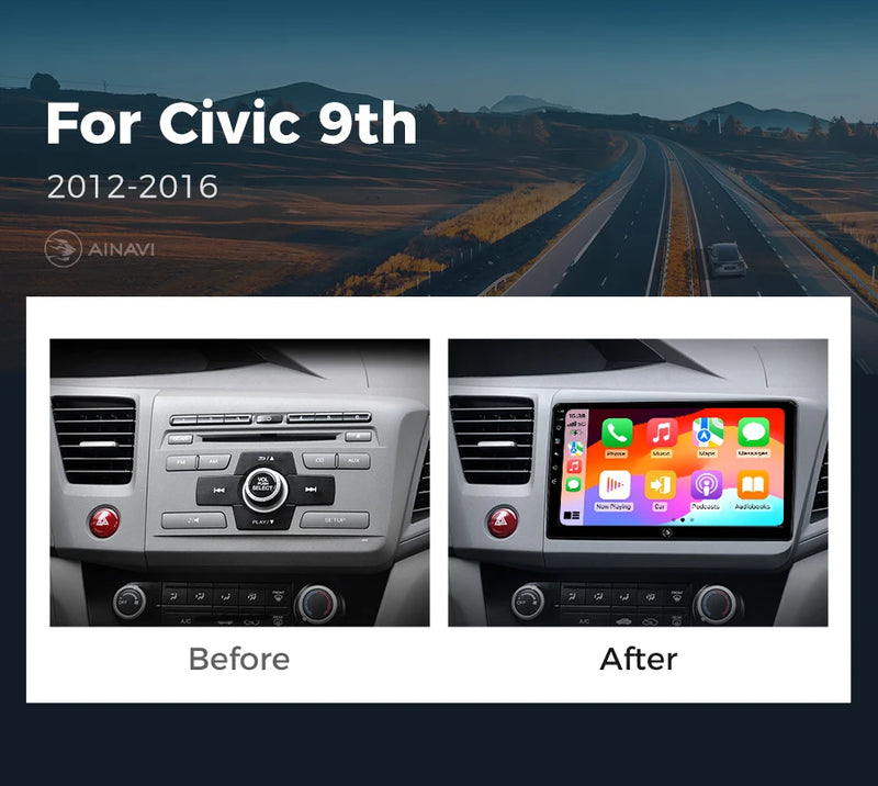 Autoradio CarPlay Honda Civic 9 (2012-2016) – Écran 9 pouces IPS, jusqu'à 8 Go + 256 Go, vue 10
