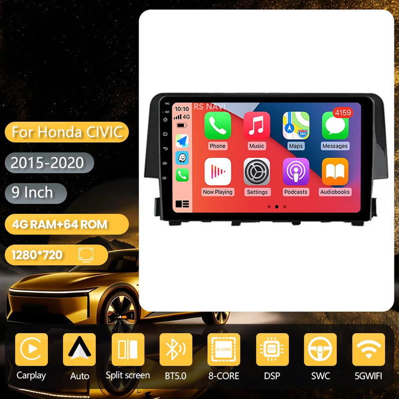 Autoradio CarPlay Honda Civic 10 (2015-2020) – Écran 9 pouces, jusqu'à 16 Go + 256 Go, vue 23