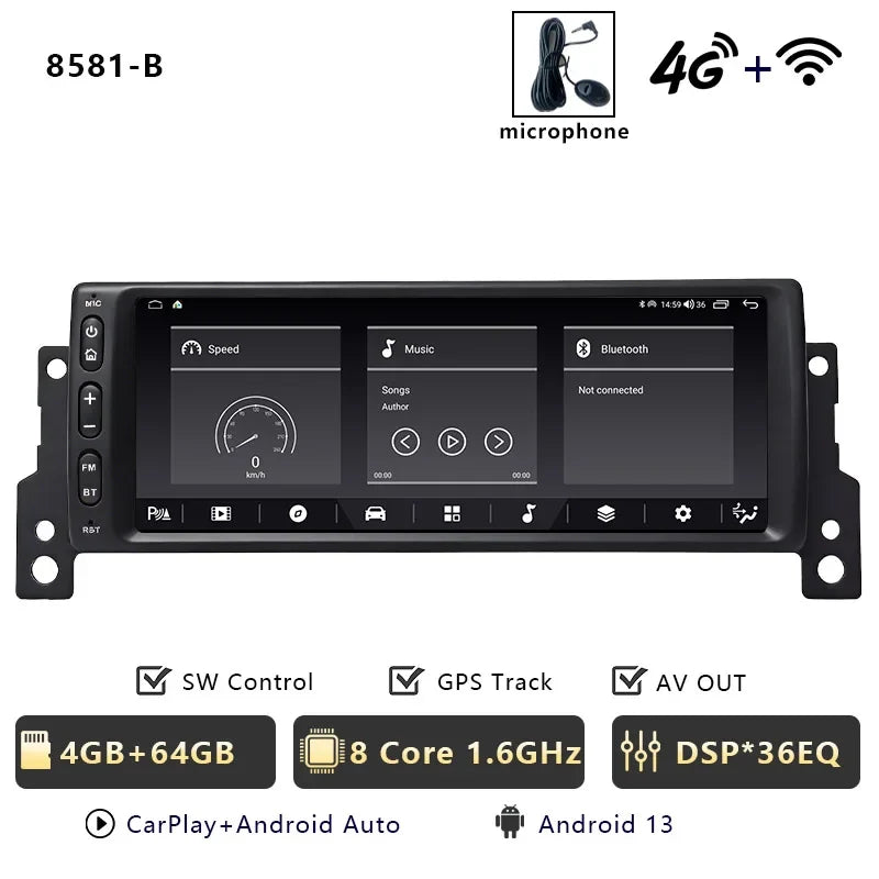 Autoradio CarPlay MINI Cooper R50 R52 R53 (2004-2007) – 10 Configurations, 4G, Android 13, vue 16