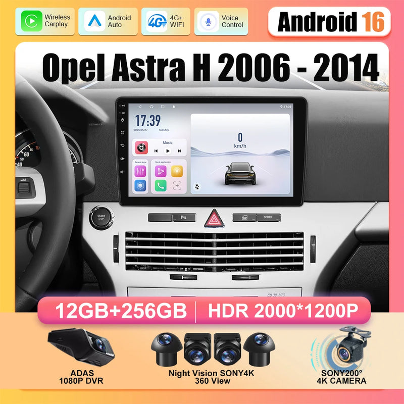 Autoradio CarPlay Opel Astra H (2006-2014) – Écran 9 pouces sans fil, jusqu'à 12 Go + 256 Go