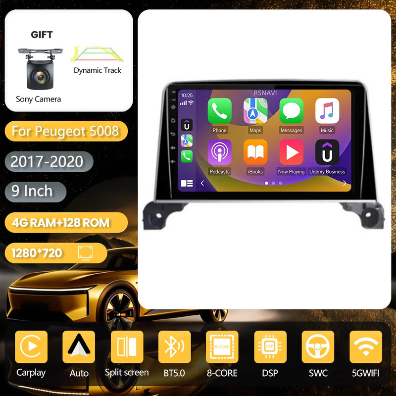 Autoradio CarPlay Peugeot 3008 et 5008 (2017-2020) – Écran 9 pouces, Android 16, vue 18