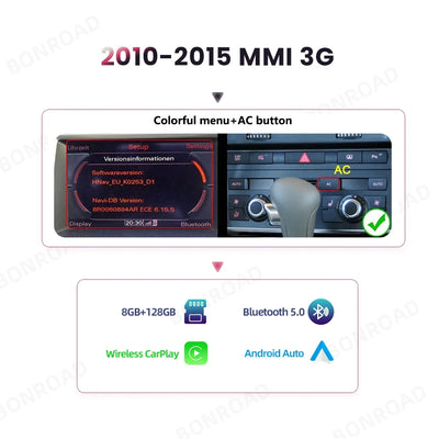 Autoradio BONROAD CarPlay Android pour Audi A6 C6 4F 8 Cœurs