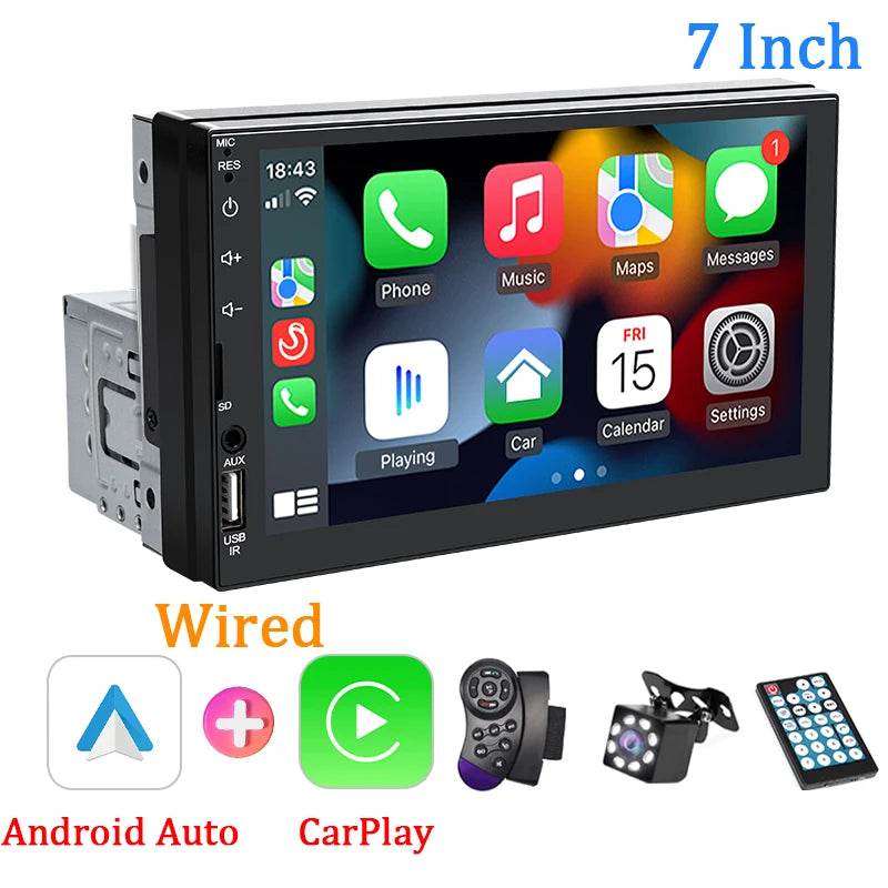Autoradio CarPlay 1 DIN Universel – Écran 7 Pouces, Filaire, Télécommande, vue 25