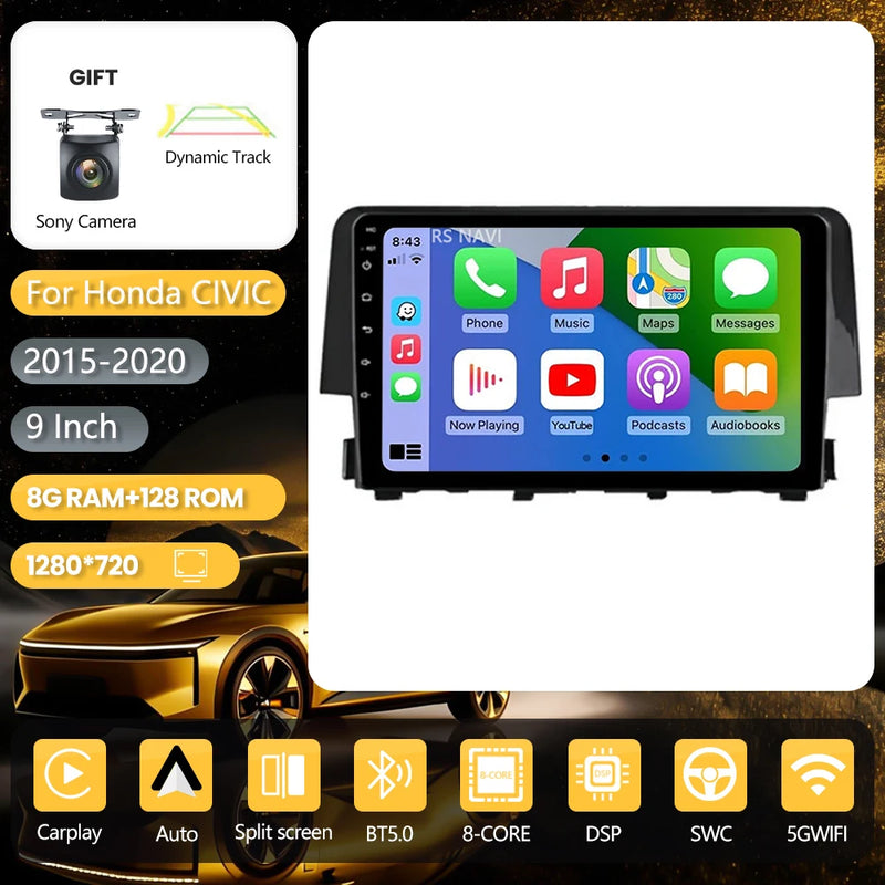 Autoradio CarPlay Honda Civic 10 (2015-2020) – Écran 9 pouces, jusqu'à 16 Go + 256 Go, vue 19