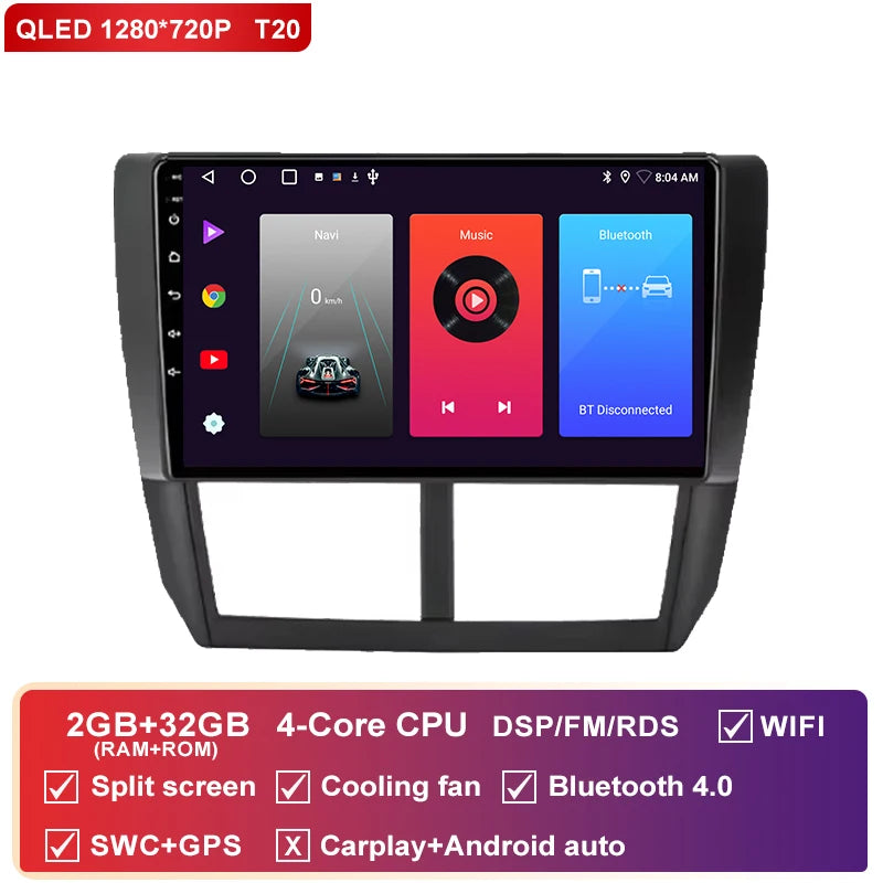 Autoradio CarPlay Subaru Forester SH (2007-2013) et Impreza GH GE (2007-2011) – Écran QLED 9 pouces, vue 42