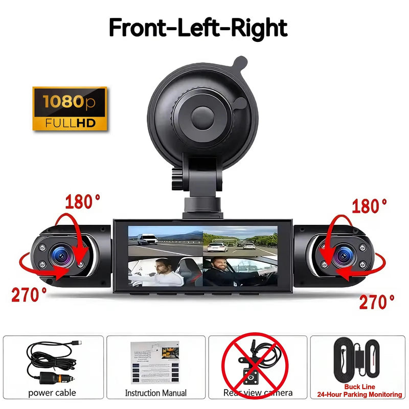 Dashcam 3 ou 4 Caméras – Avant 1080P, Côtés Orientables et Arrière, Mode Parking, vue 22