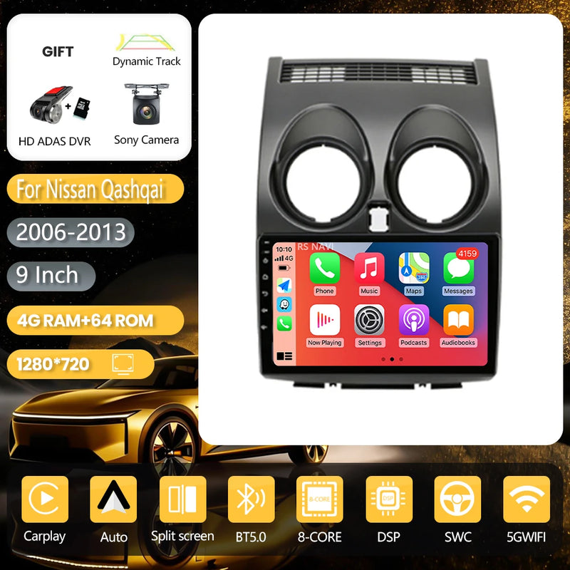 Autoradio CarPlay Nissan Qashqai J10 (2006-2013) – Écran 9 pouces, jusqu'à 16 Go + 256 Go, vue 20
