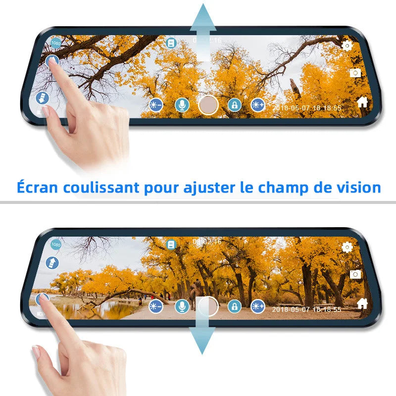 Rétroviseur dashcam tactile : un glissement du doigt sur l écran ajuste le champ de vision
