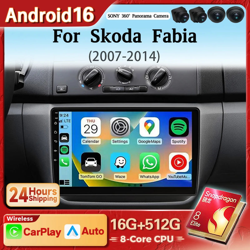 Autoradio CarPlay Skoda Fabia 2 (2007-2014) – Écran QLED, jusqu'à 16 Go + 512 Go