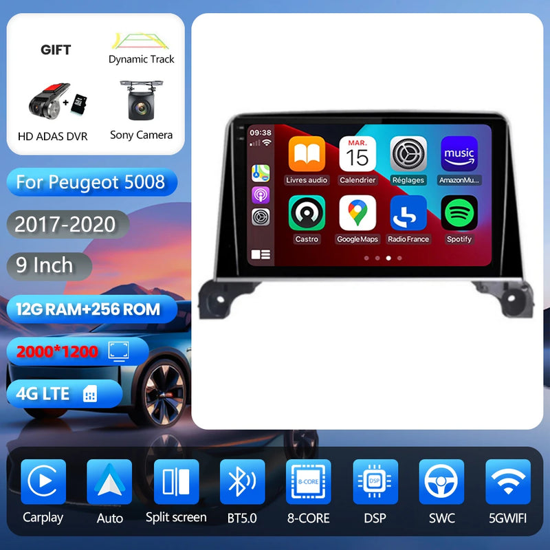 Autoradio CarPlay Peugeot 3008 et 5008 (2017-2020) – Écran 9 pouces, Android 16, vue 22