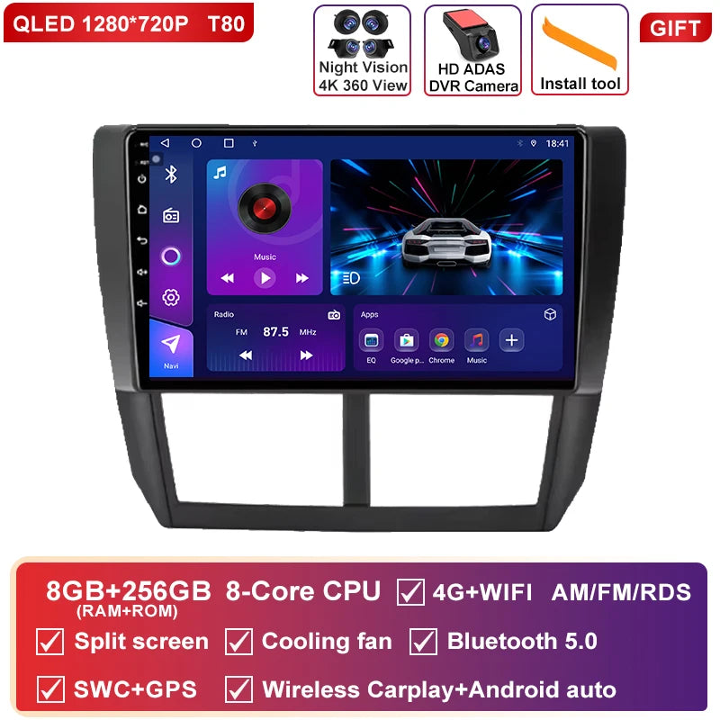 Autoradio CarPlay Subaru Forester SH (2007-2013) et Impreza GH GE (2007-2011) – Écran QLED 9 pouces, vue 43