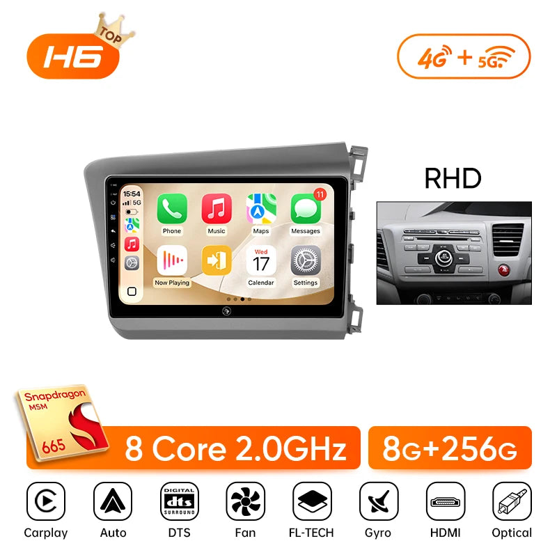 Autoradio CarPlay Honda Civic 9 (2012-2016) – Écran 9 pouces IPS, jusqu'à 8 Go + 256 Go, vue 33