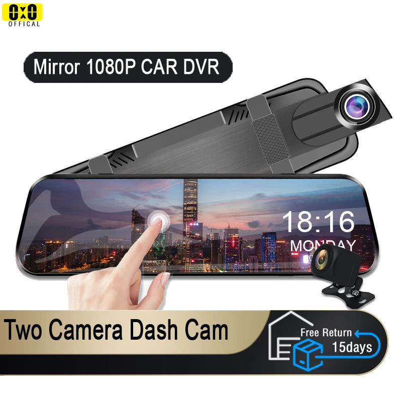 Rétroviseur Caméra Tactile 10 Pouces – Double Caméra 1080P, Mode Parking