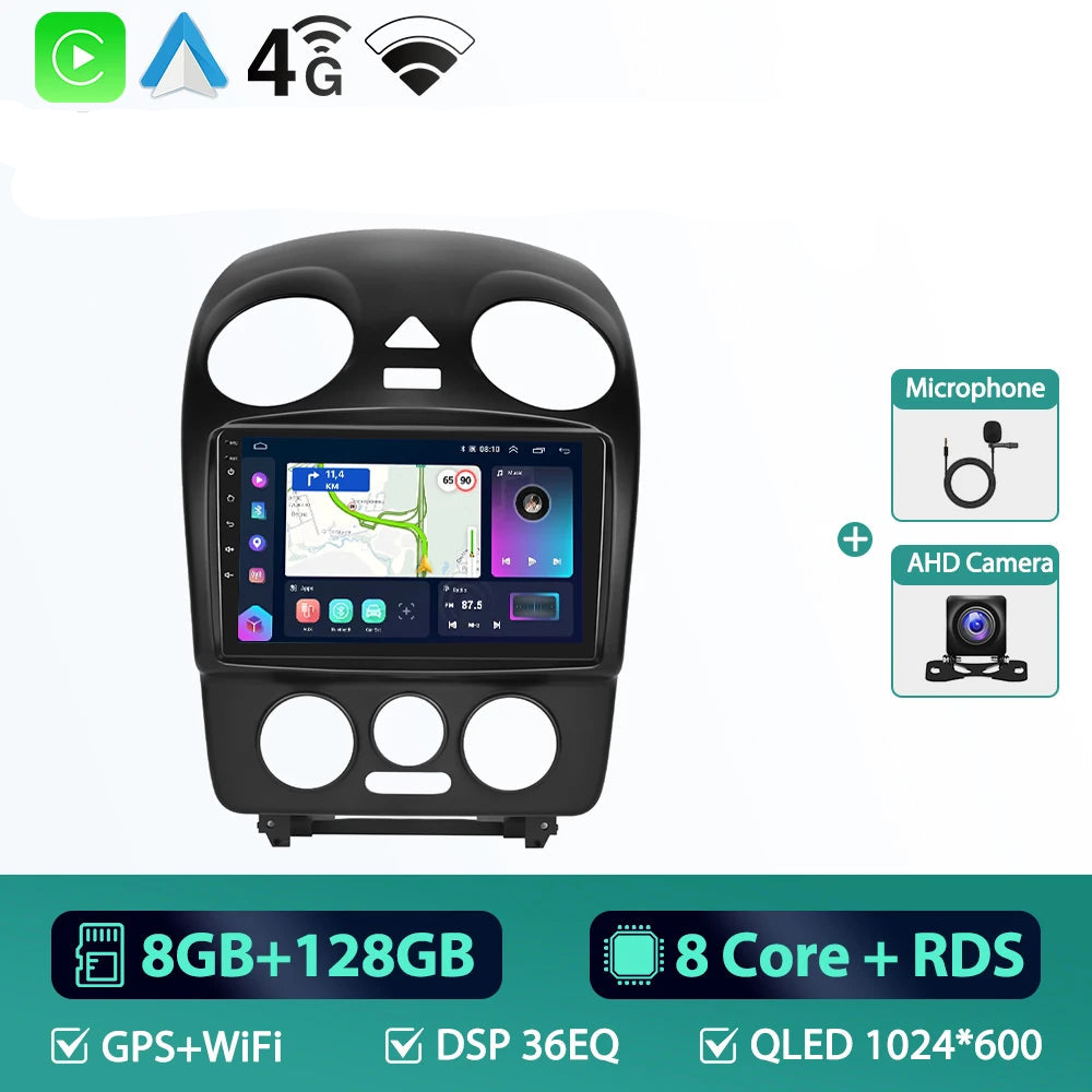 CarPlay New Beetle 2004–2010 8Go+128Go QLED avec GPS, micro et caméra AHD