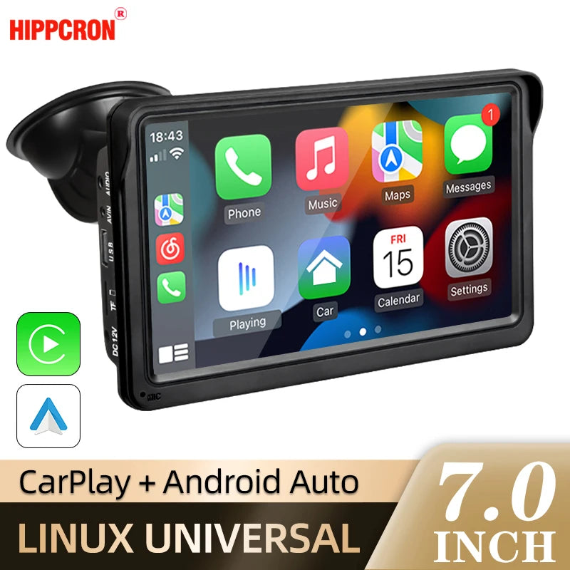 Écran CarPlay Portable Universel 7 Pouces – Ventouse ou Socle, Caméra de Recul