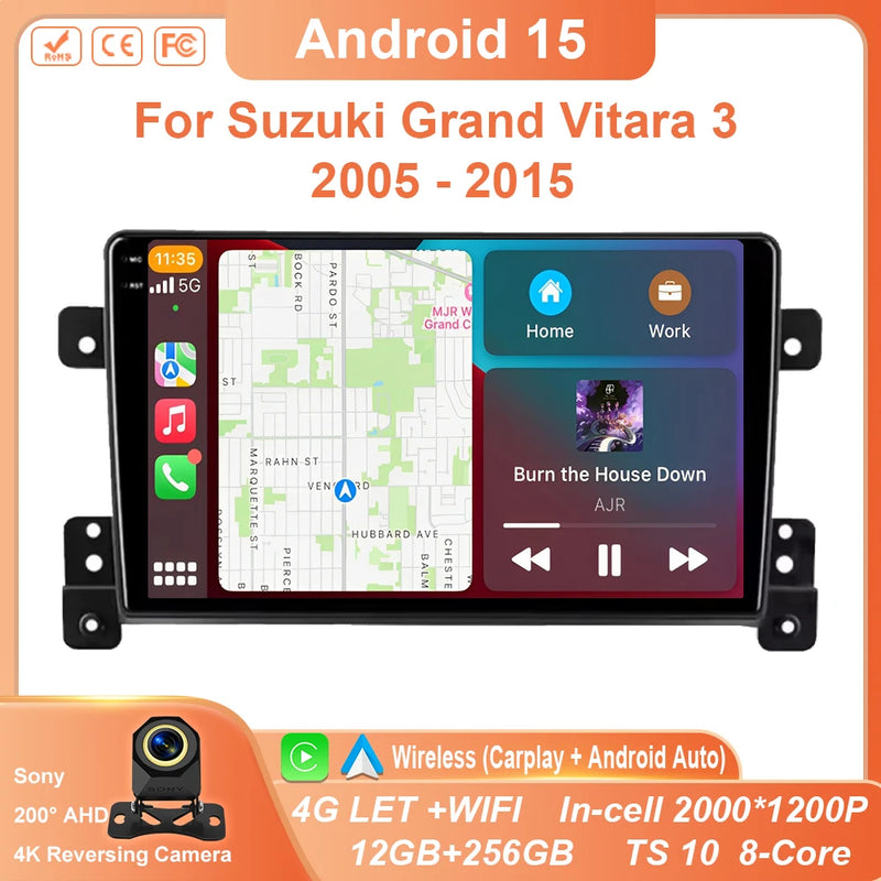 Autoradio CarPlay Suzuki Grand Vitara 3 (2005-2015) – Écran 9 pouces sans fil, 4G, jusqu'à 12 Go + 256 Go
