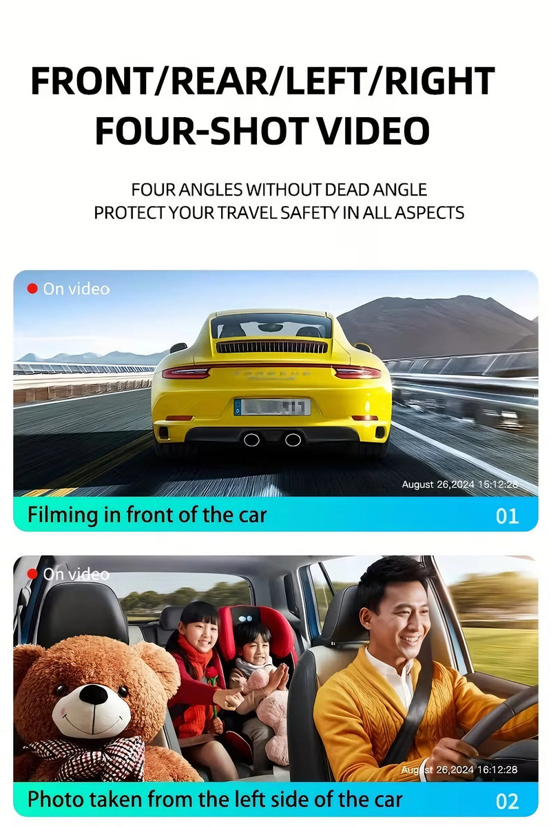 Dashcam 3 ou 4 Caméras – Avant 1080P, Côtés Orientables et Arrière, Mode Parking, vue 12