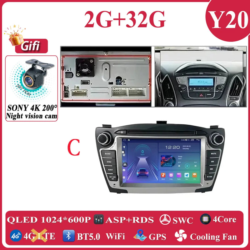 Autoradio CarPlay Hyundai ix35 (2009-2015) – Écran 7 pouces à boutons, jusqu'à 8 Go + 256 Go, vue 34