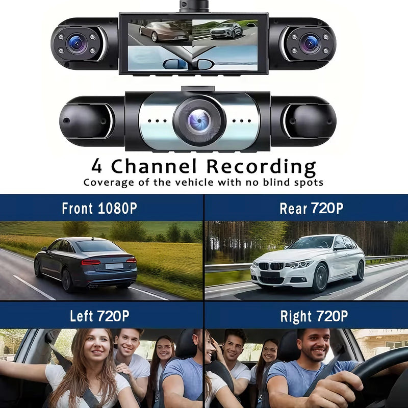 Dashcam 3 ou 4 Caméras – Avant 1080P, Côtés Orientables et Arrière, Mode Parking, vue 2