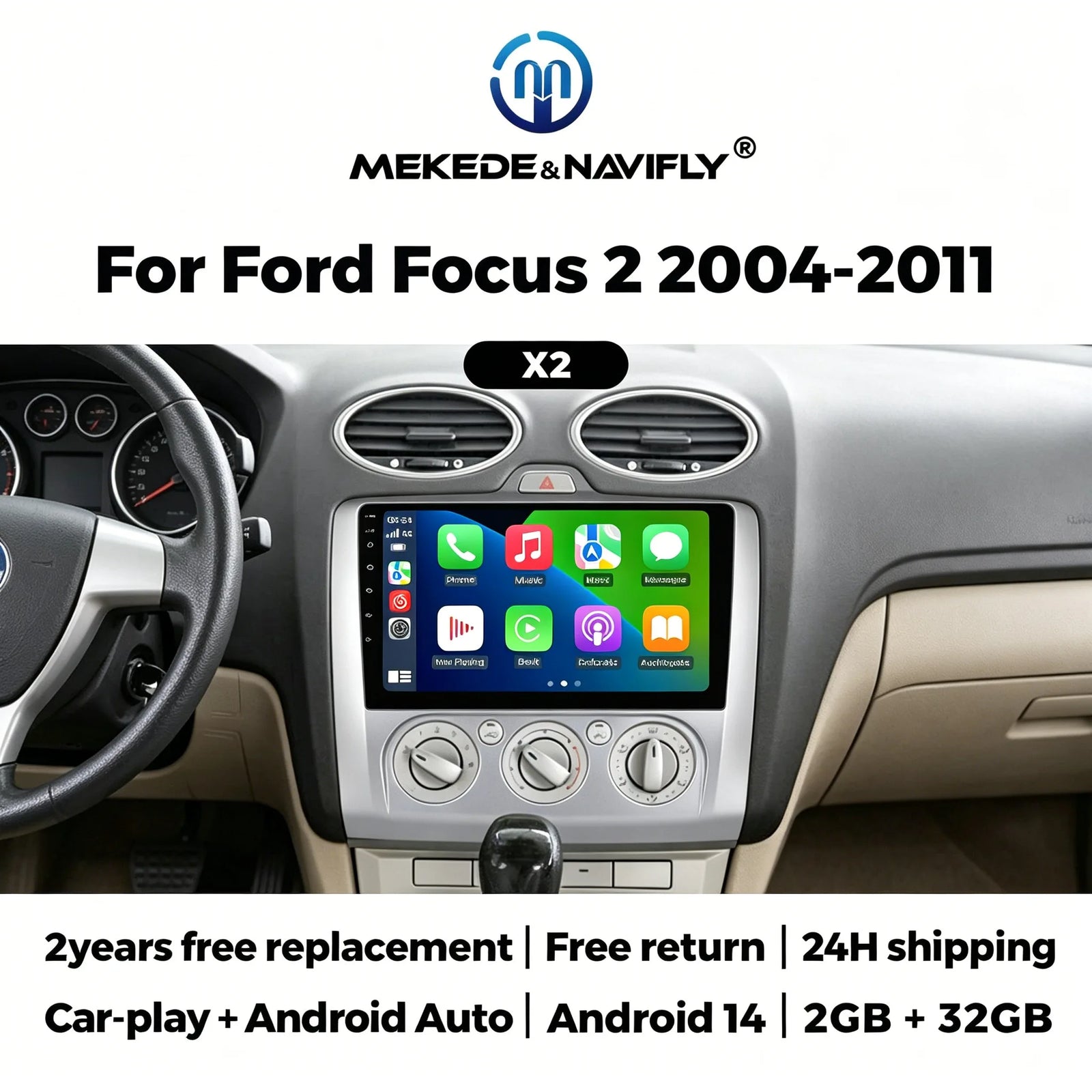Autoradio CarPlay Ford Focus 2 (2004-2011) – Écran 9 pouces, sans fil