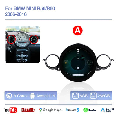 MINI Cooper R56 R60 Autoradio Android 15 CarPlay GPS