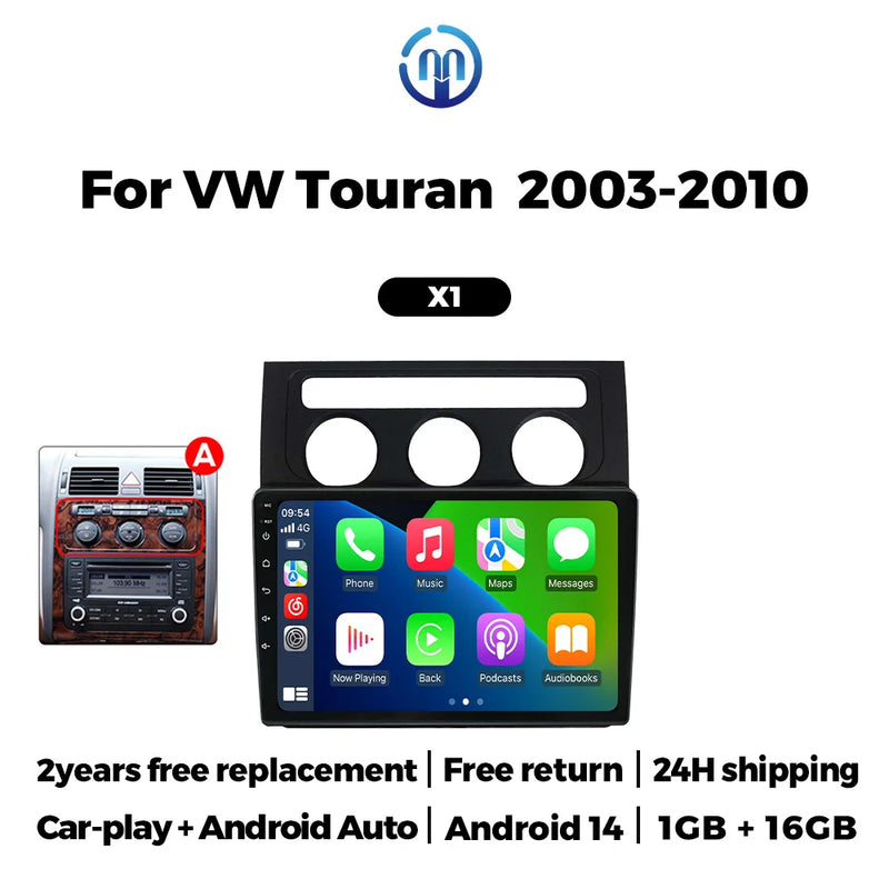 Autoradio CarPlay Volkswagen Touran 1 (2003-2010) – Écran 10 pouces, cadre noir ou argent, vue 16
