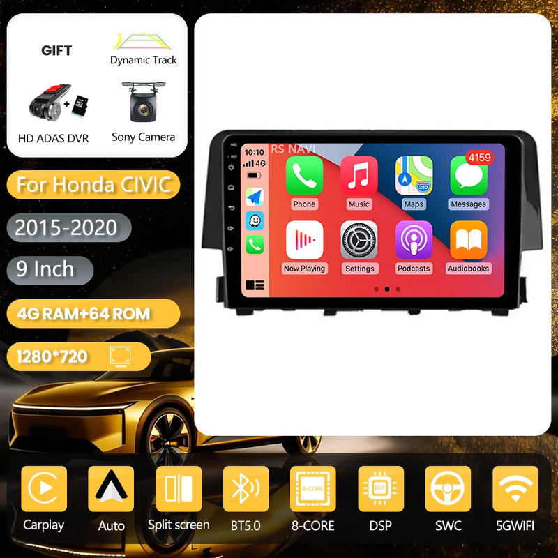 Autoradio CarPlay Honda Civic 10 (2015-2020) – Écran 9 pouces, jusqu'à 16 Go + 256 Go, vue 12