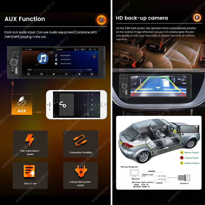 Autoradio 1 DIN CarPlay Universel 6,86 Pouces – Filaire ou Sans Fil, Bluetooth, vue 2