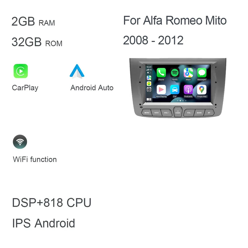 Autoradio CarPlay Alfa Romeo Mito (2008-2012) – Écran 7 pouces IPS, jusqu'à 8 Go + 128 Go, vue 21