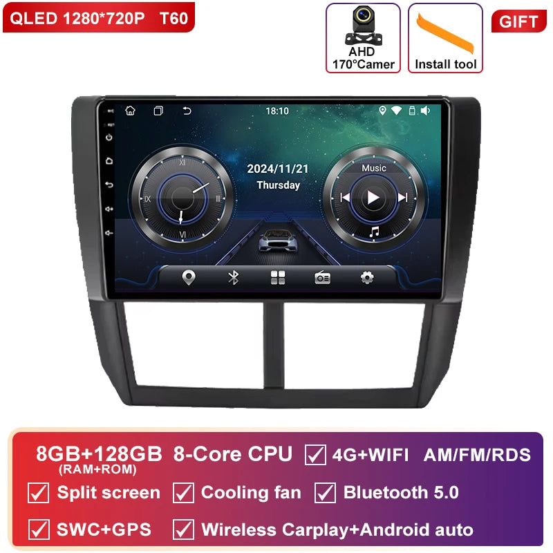 Autoradio CarPlay Subaru Forester SH (2007-2013) et Impreza GH GE (2007-2011) – Écran QLED 9 pouces, vue 38