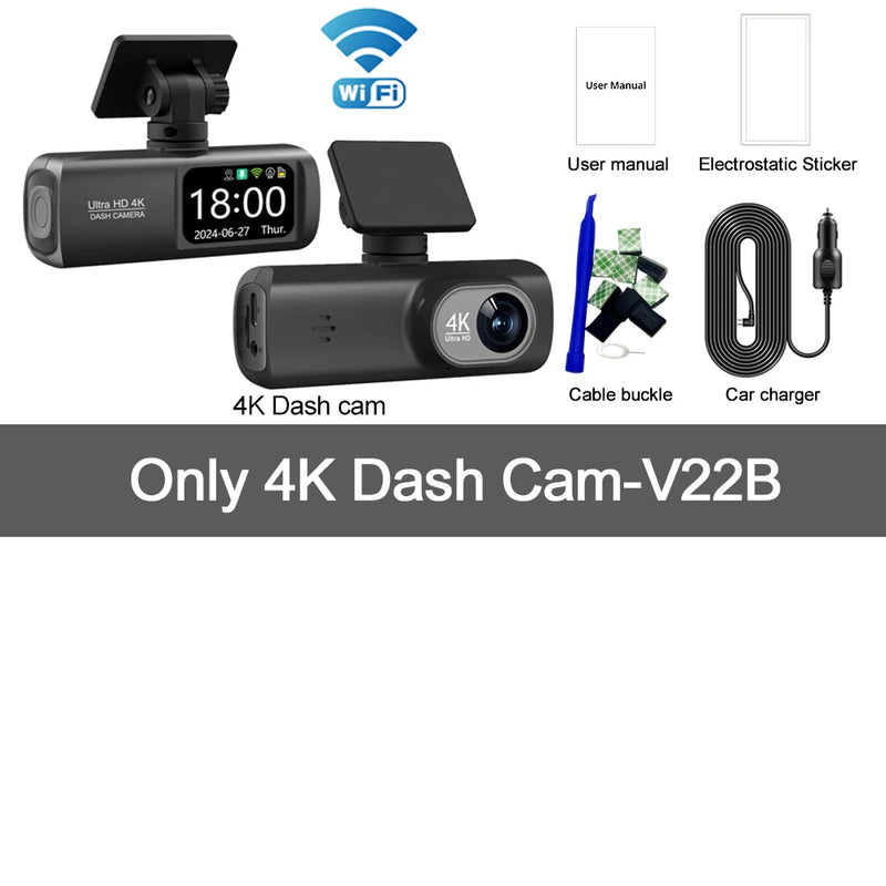 Dashcam 4K Wi-Fi Double Caméra – Écran 1,47 Pouce, GPS en Option, Kit Parking 24 h, vue 24