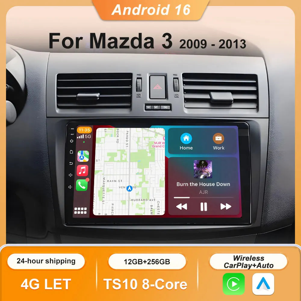 Autoradio CarPlay Mazda 3 BL (2009-2013) – Écran 9 pouces, jusqu'à 12 Go + 256 Go