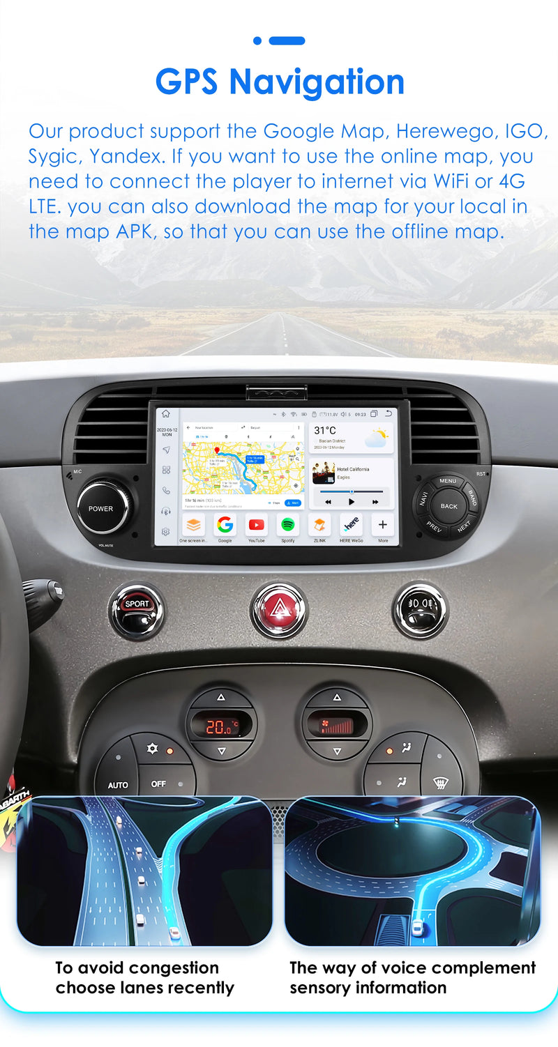 Autoradio CarPlay Fiat 500 (2007-2015) – Écran 7 pouces, 8 cœurs, jusqu'à 8 Go + 128 Go, vue 35