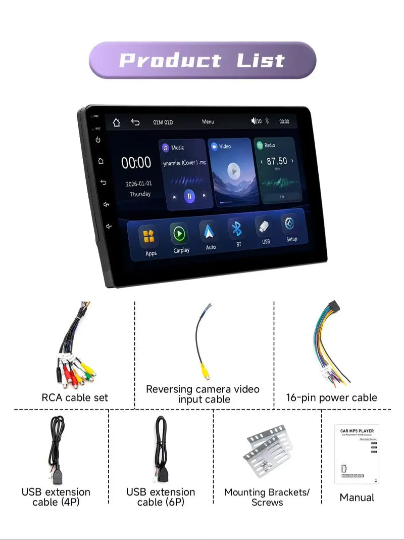 Autoradio CarPlay 2 DIN Universel – Écran 9 ou 10,1 Pouces, Filaire, Caméra en Option, vue 6