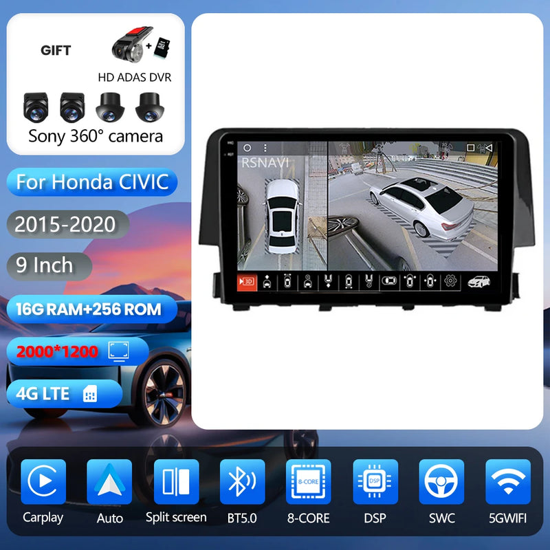 Autoradio CarPlay Honda Civic 10 (2015-2020) – Écran 9 pouces, jusqu'à 16 Go + 256 Go, vue 17