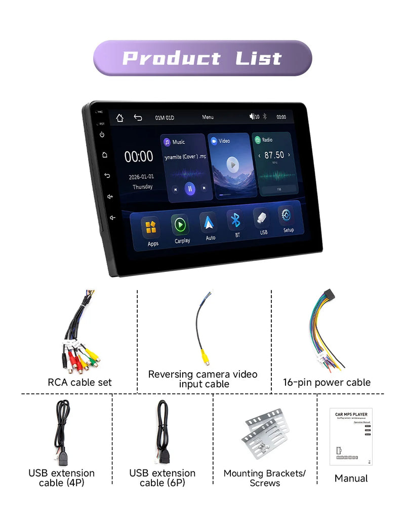 Autoradio CarPlay 2 DIN Universel – Écran 9 ou 10,1 Pouces, Filaire, Caméra en Option, vue 25