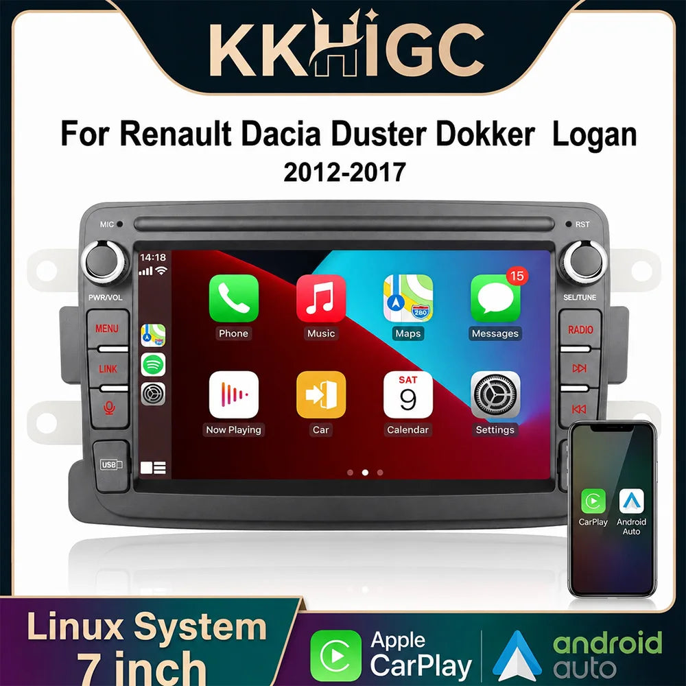 Autoradio CarPlay Dacia Sandero, Logan, Duster et Dokker (2012-2017) – Écran 7 pouces, sans fil