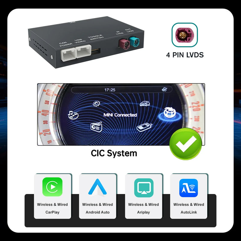 Boîtier CarPlay Mini Cooper R55 à R61, F54, F55 (2008-2017) – CIC et NBT, écran d'origine conservé, vue 7