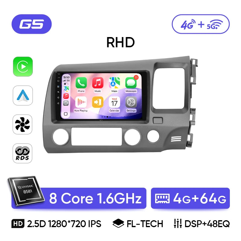 Autoradio CarPlay Honda Civic 8 (2005-2011) – Écran 9 pouces, sans fil, vue 8