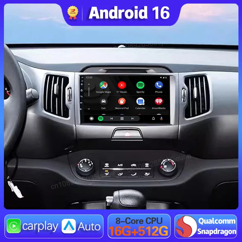 Autoradio CarPlay Kia Sportage 3 (2010-2016) – Écran 9 pouces, jusqu'à 16 Go + 256 Go