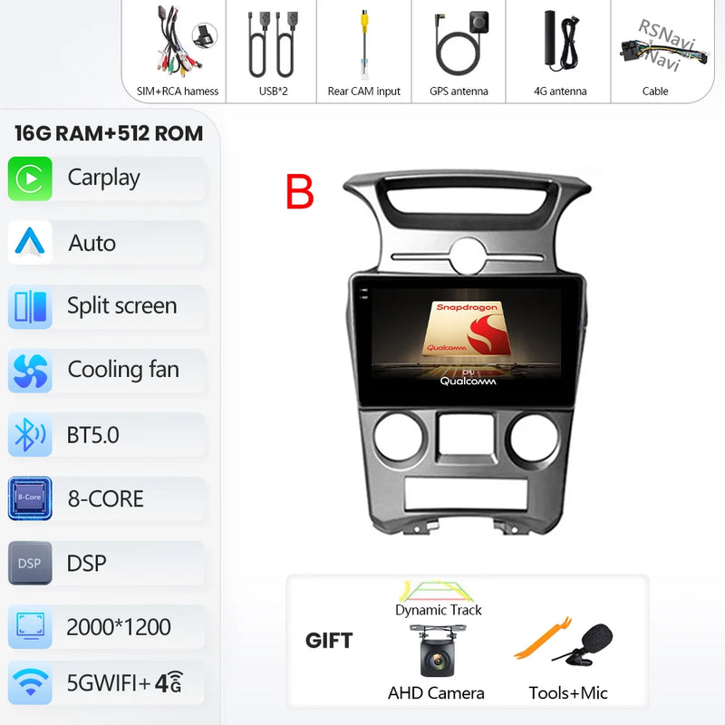 Autoradio CarPlay Kia Carens UN (2006-2012) – Écran 9 pouces, console type B, vue 34