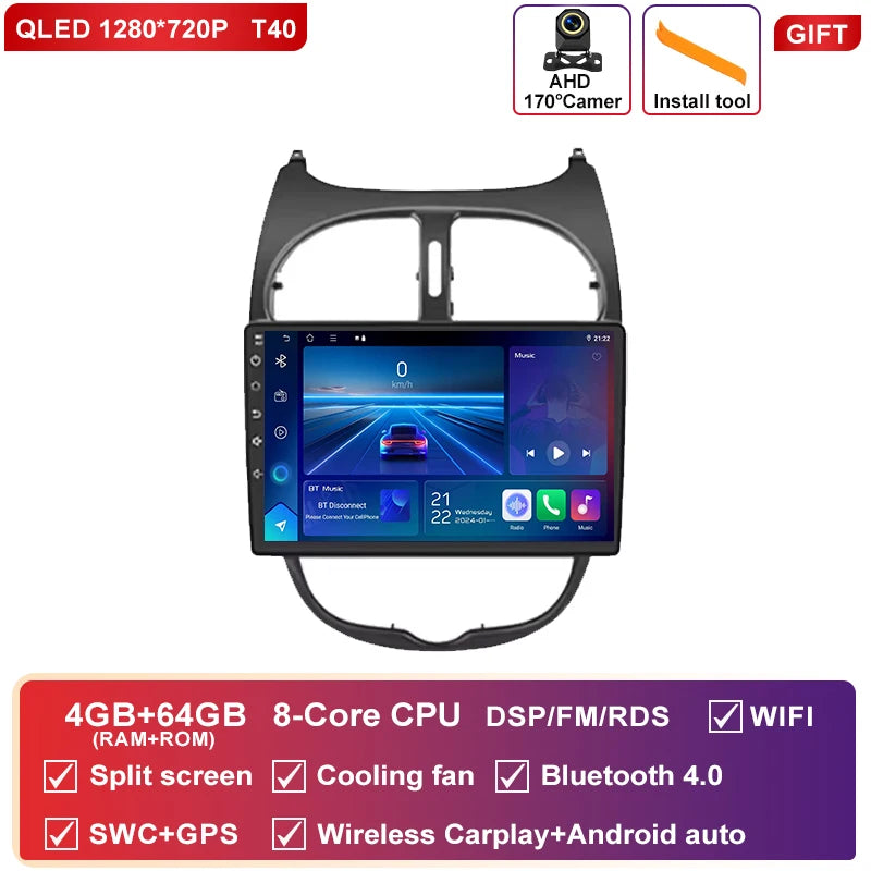 Autoradio CarPlay Peugeot 206, 206 CC et 206 SW (2000-2008) – Écran QLED 9 pouces, jusqu'à 12 Go + 256 Go, vue 40